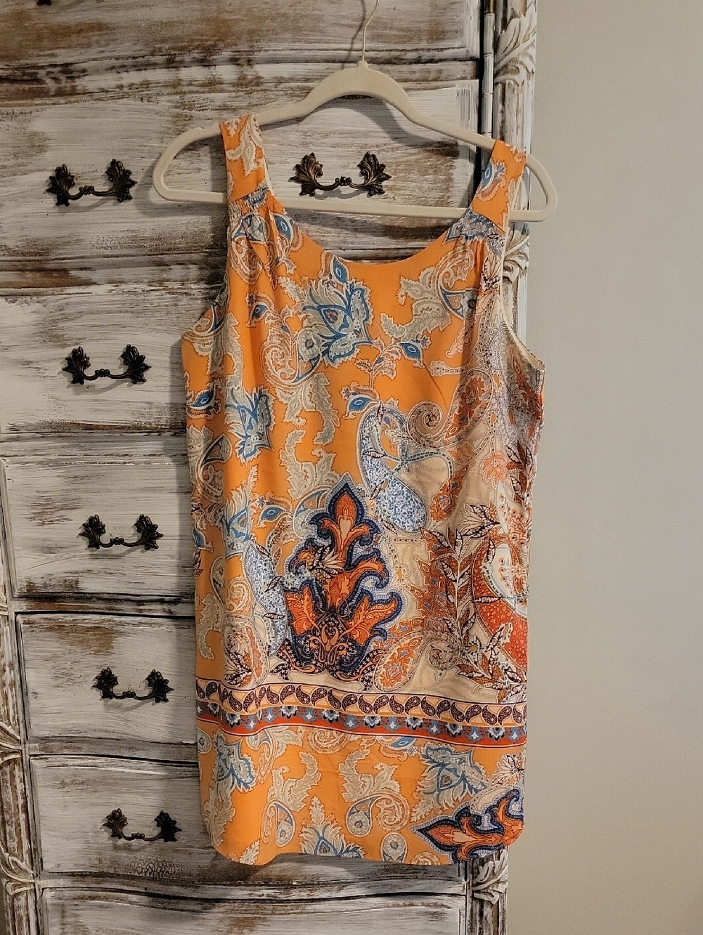 Beautiful Sleeveless Paisley Print Dress - Orange